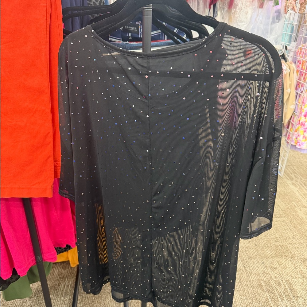 Black Sheer Studded Women's Top - Picture 4 of 6